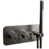 Crosswater Union 2 Outlet Concealed Thermostatic Bath Shower Valve with Wheels & Shower Handset - Brushed Black Chrome
