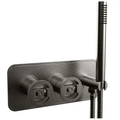 Crosswater Union 2 Outlet Concealed Thermostatic Bath Shower Valve with Wheels & Shower Handset - Brushed Black Chrome