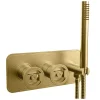 Crosswater Union 2 Outlet Concealed Thermostatic Bath Shower Valve with Wheels & Shower Handset - Brushed Brass