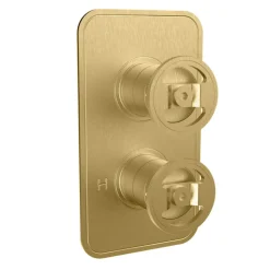 Crosswater Union 2 Outlet Concealed Thermostatic Shower Valve with Wheels - Brushed Brass