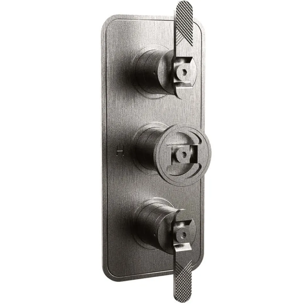 Crosswater Union 2 Outlet 3 Handle Concealed Thermostatic Shower Valve with Wheel & Levers - Brushed Black Chrome