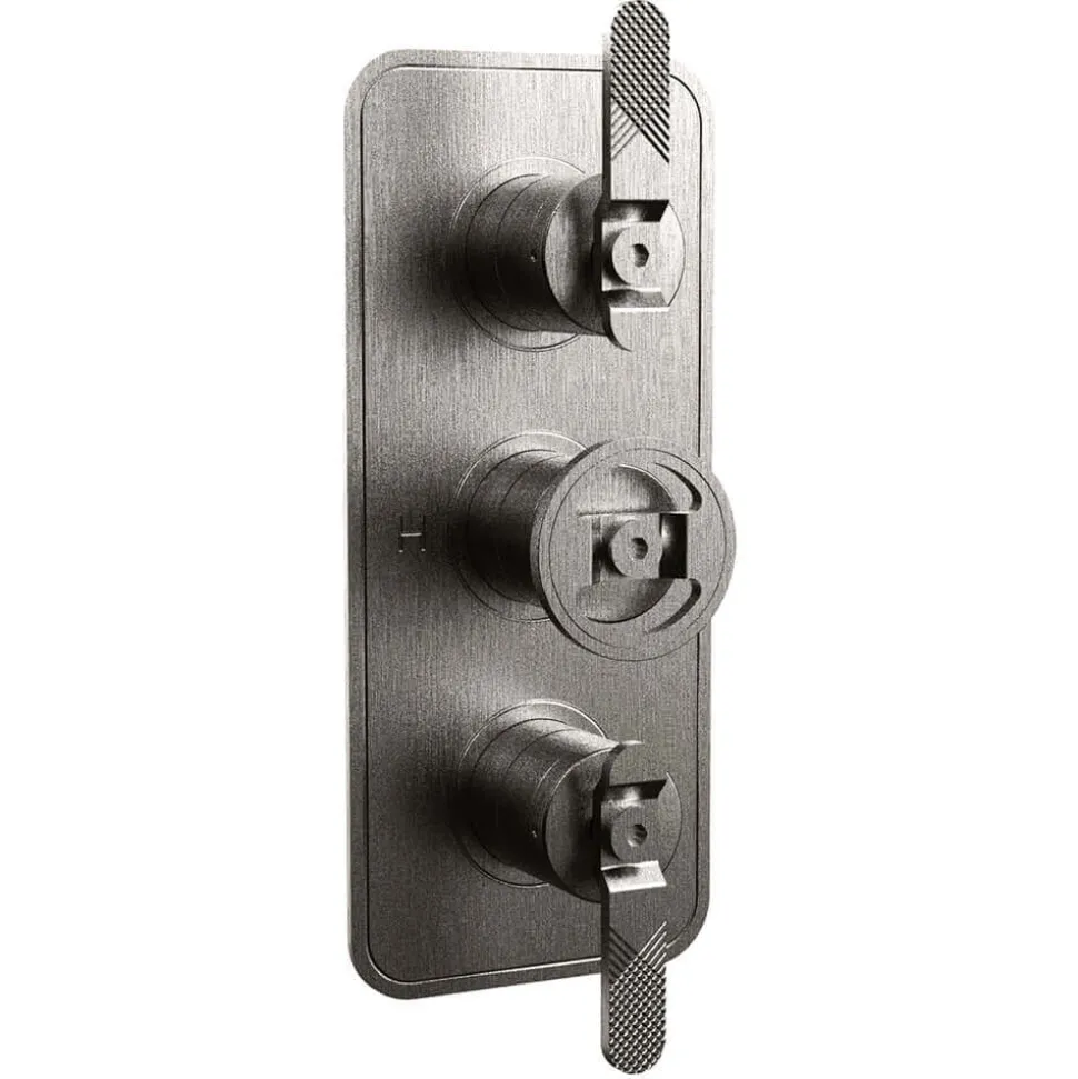 Crosswater Union 3 Outlet 3 Handle Concealed Thermostatic Shower Valve with Wheel & Levers - Brushed Black Chrome
