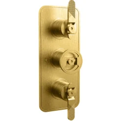 Crosswater Union 3 Outlet 3 Handle Concealed Thermostatic Shower Valve with Wheel & Levers - Brushed Brass