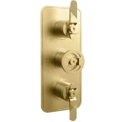 Crosswater Union 2 Outlet 3 Handle Concealed Thermostatic Shower Valve with Wheel & Levers - Brushed Brass
