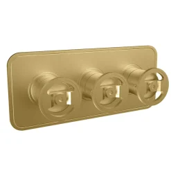Crosswater Union 2 Outlet Landscape Concealed Thermostatic Shower Valve with Wheels - Brushed Brass