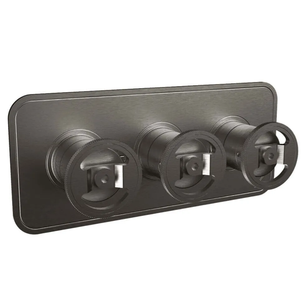 Crosswater Union 3 Outlet Landscape Concealed Thermostatic Shower Valve with Wheels - Brushed Black Chrome