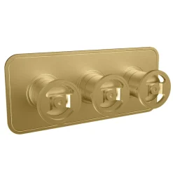 Crosswater Union 3 Outlet Landscape Concealed Thermostatic Shower Valve with Wheels - Brushed Brass