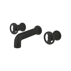 Crosswater Union WRAS Approved 3 Hole Wall Mounted Basin Mixer Tap with Wheels - Matt Black