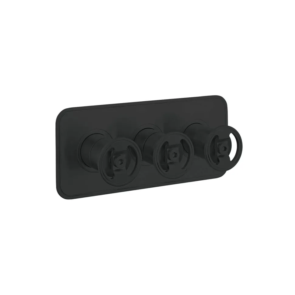Crosswater Union WRAS Approved Matt Black 2 Outlet 3 Handle Landscape Concealed Thermostatic Shower Valve