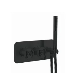 Crosswater Union WRAS Approved 2 Outlet Concealed Thermostatic Bath Shower Valve with Wheels & Shower Handset - Matt Black