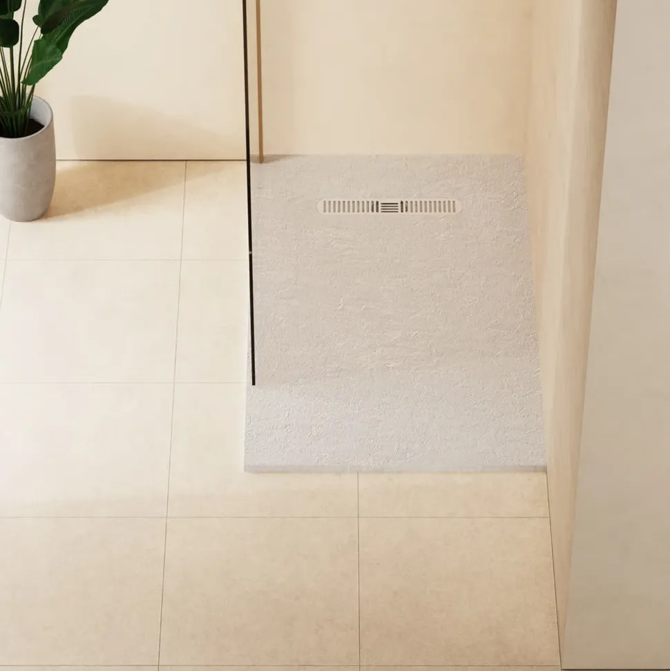 Crosswater Vito 25mm Dolomite Stone Resin Textured Rectangular Shower Tray with Linear Waste Cover