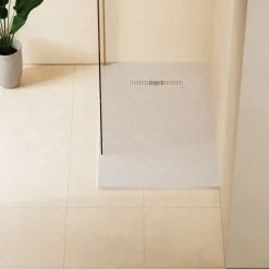 Crosswater Vito 25mm Dolomite Stone Resin Textured Rectangular Shower Tray with Linear Waste Cover