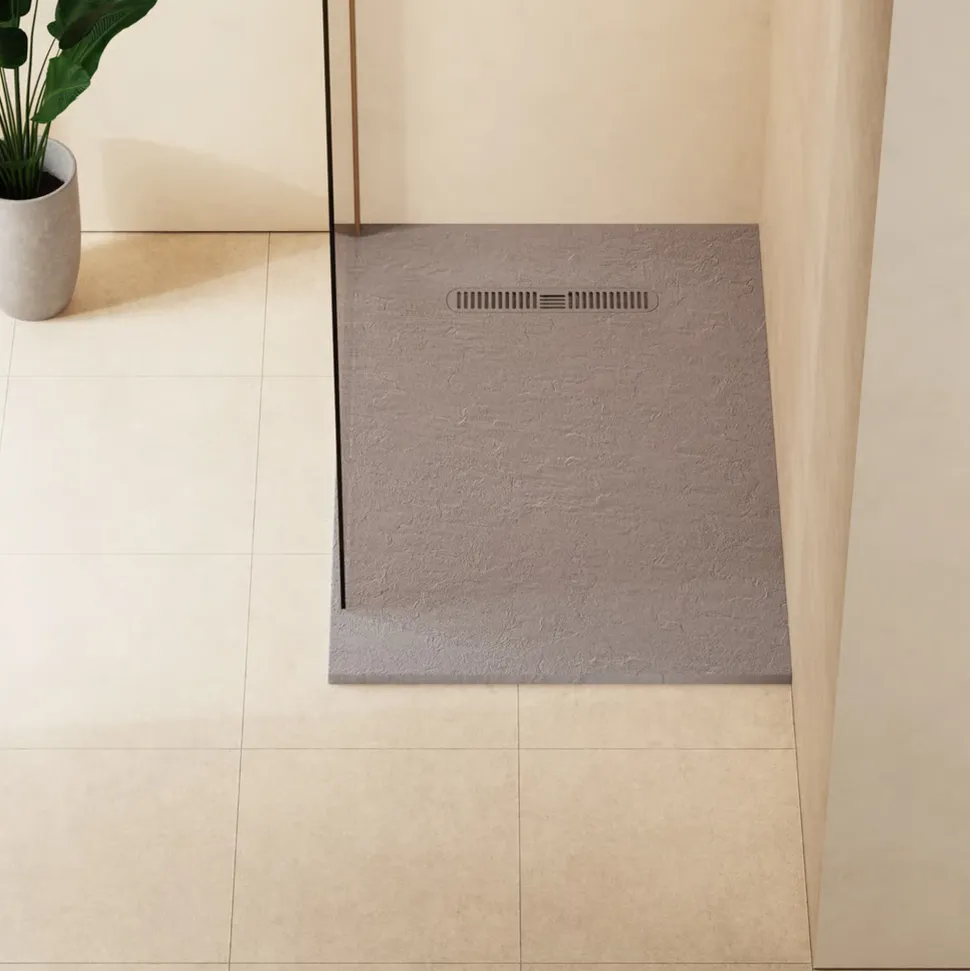 Crosswater Vito 25mm Dolomite Stone Resin Textured Rectangular Shower Tray with Linear Waste Cover