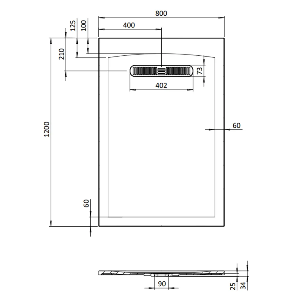 Crosswater Vito 25mm Dolomite Stone Resin Textured Rectangular Shower Tray with Linear Waste Cover