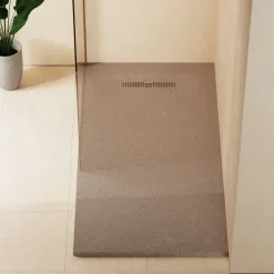 Crosswater Vito 25mm Dolomite Stone Resin Textured Rectangular Shower Tray with Linear Waste Cover