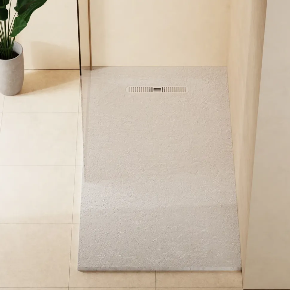 Crosswater Vito 25mm Dolomite Stone Resin Textured Rectangular Shower Tray with Linear Waste Cover