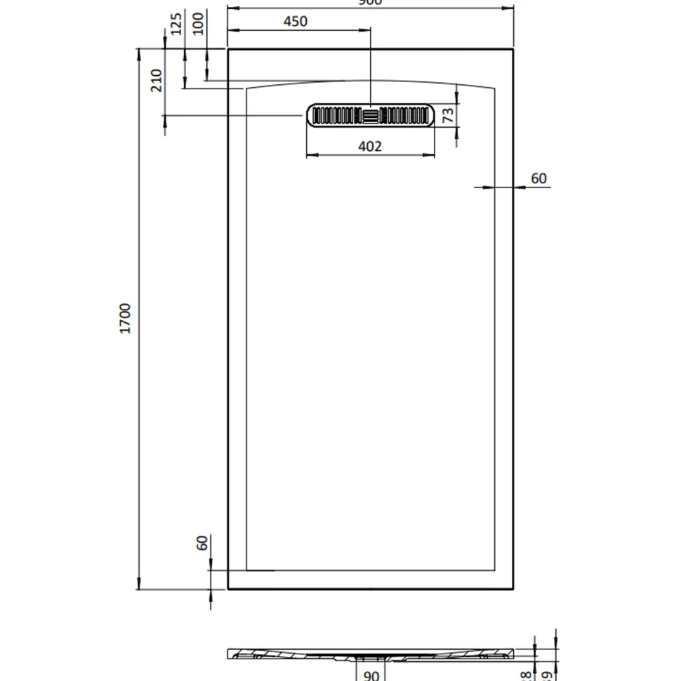 Crosswater Vito 25mm Dolomite Stone Resin Textured Rectangular Shower Tray with Linear Waste Cover