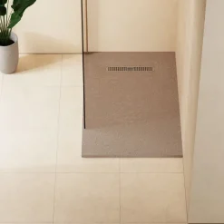 Crosswater Vito 25mm Dolomite Stone Resin Textured Rectangular Shower Tray with Linear Waste Cover