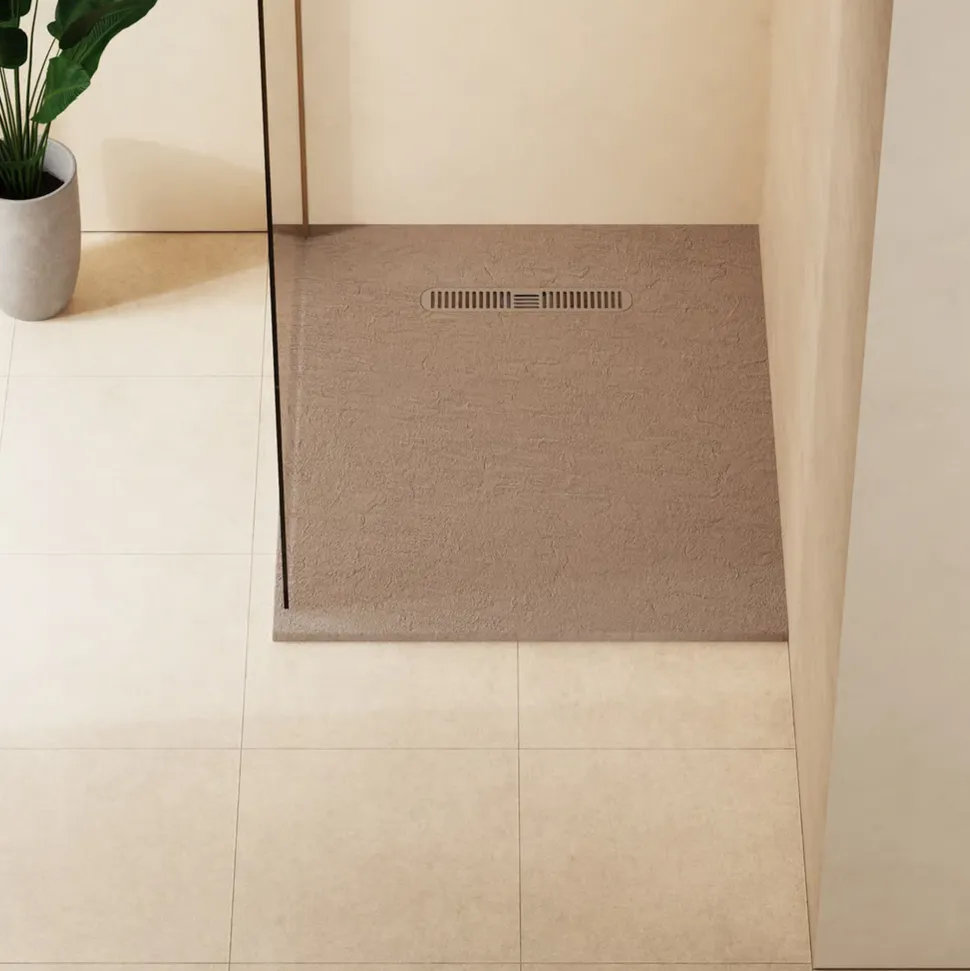 Crosswater Vito 25mm Dolomite Stone Resin Textured Rectangular Shower Tray with Linear Waste Cover