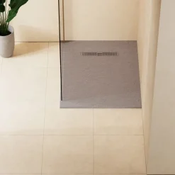 Crosswater Vito 25mm Dolomite Stone Resin Textured Rectangular Shower Tray with Linear Waste Cover