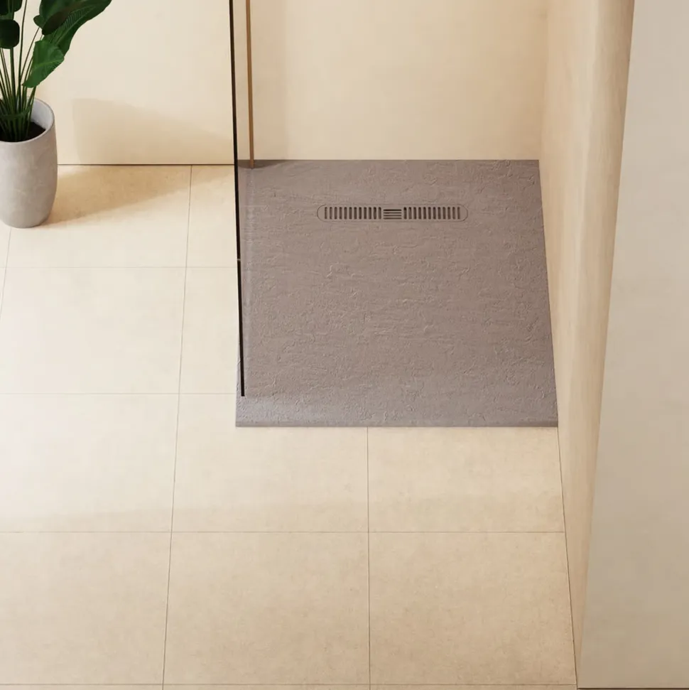 Crosswater Vito 25mm Dolomite Stone Resin Textured Rectangular Shower Tray with Linear Waste Cover