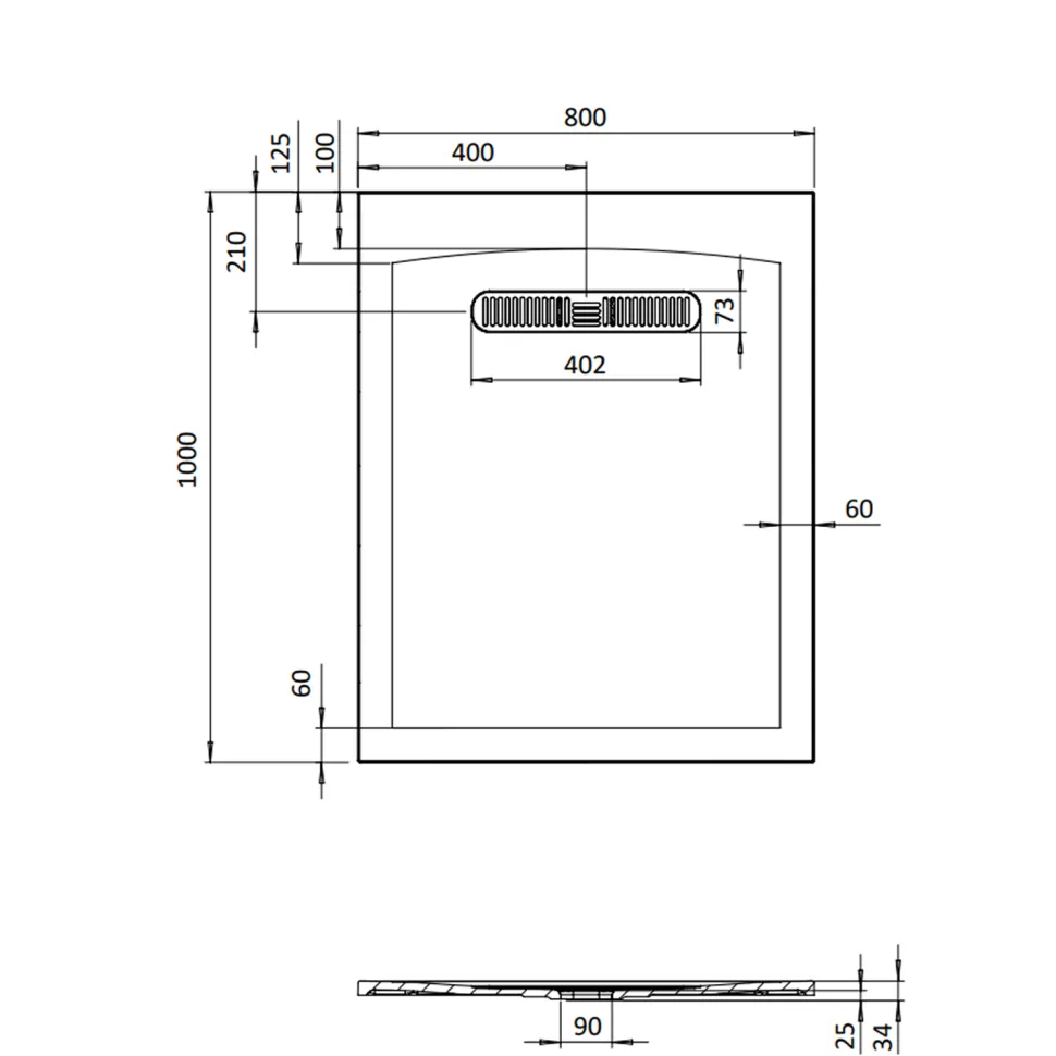 Crosswater Vito 25mm Dolomite Stone Resin Textured Rectangular Shower Tray with Linear Waste Cover