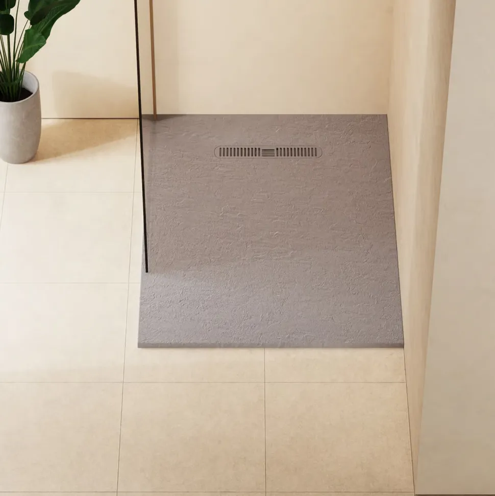 Crosswater Vito 25mm Dolomite Stone Resin Textured Rectangular Shower Tray with Linear Waste Cover
