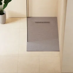 Crosswater Vito 25mm Dolomite Stone Resin Textured Rectangular Shower Tray with Linear Waste Cover