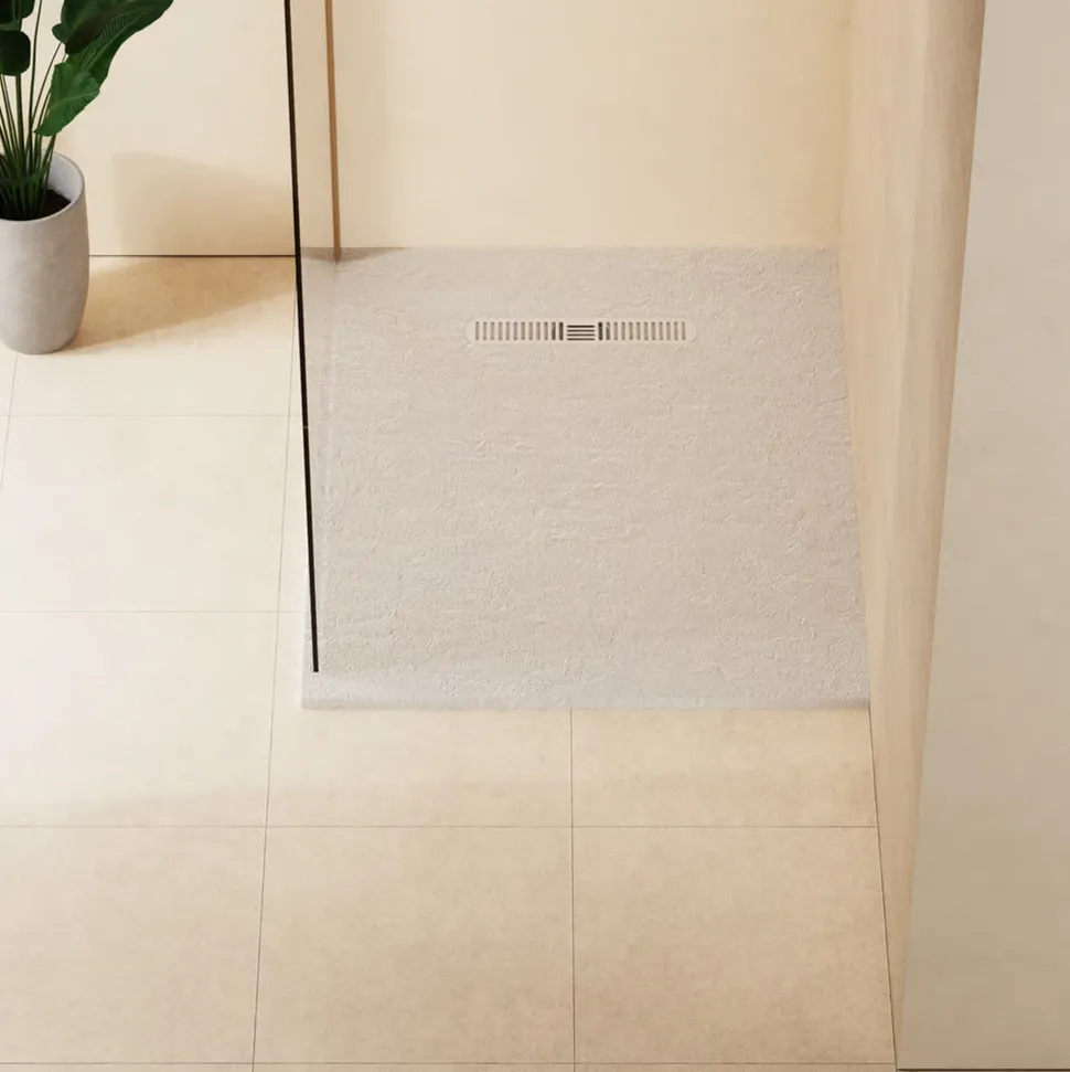 Crosswater Vito 25mm Dolomite Stone Resin Textured Rectangular Shower Tray with Linear Waste Cover