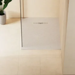 Crosswater Vito 25mm Dolomite Stone Resin Textured Rectangular Shower Tray with Linear Waste Cover