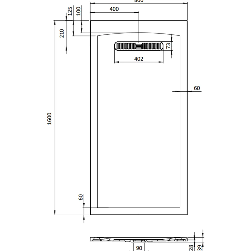 Crosswater Vito 25mm Dolomite Stone Resin Textured Rectangular Shower Tray with Linear Waste Cover