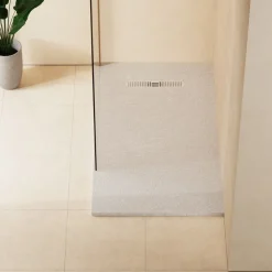 Crosswater Vito 25mm Dolomite Stone Resin Textured Rectangular Shower Tray with Linear Waste Cover