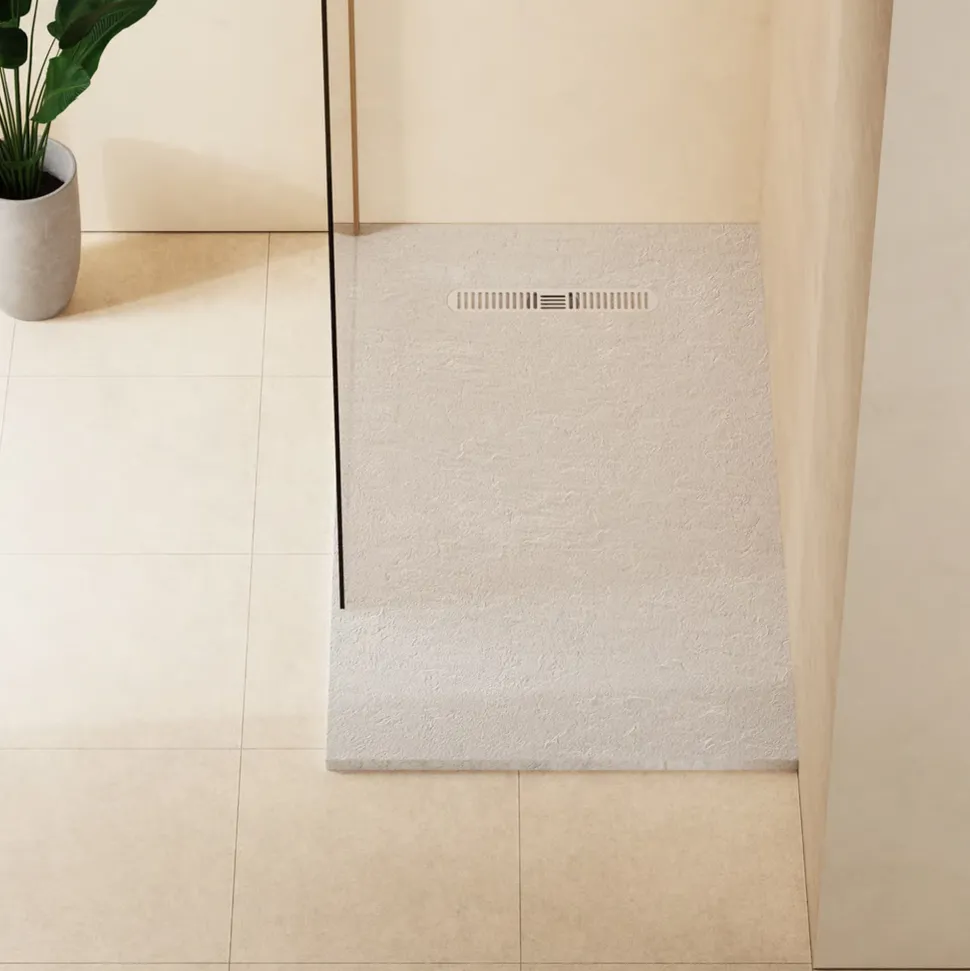 Crosswater Vito 25mm Dolomite Stone Resin Textured Rectangular Shower Tray with Linear Waste Cover