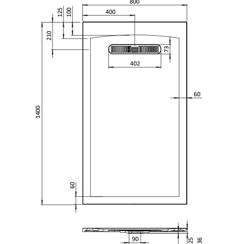 Crosswater Vito 25mm Dolomite Stone Resin Textured Rectangular Shower Tray with Linear Waste Cover