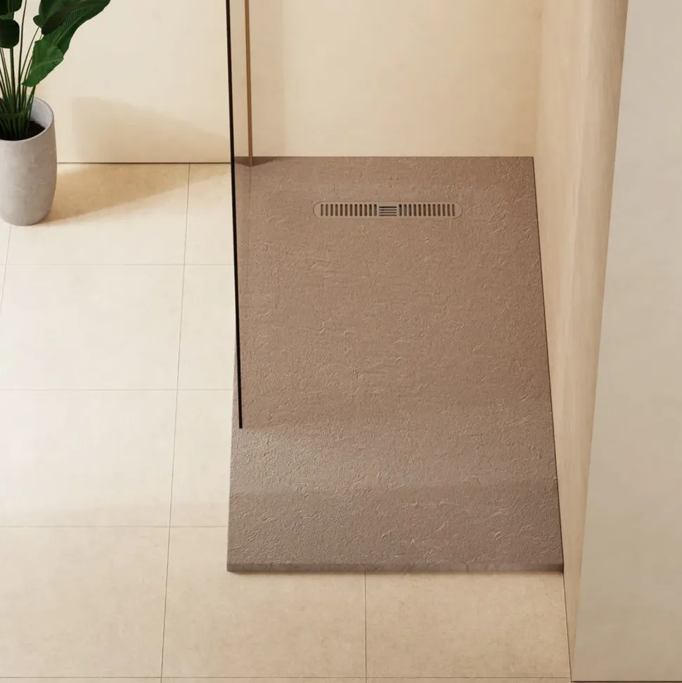Crosswater Vito 25mm Dolomite Stone Resin Textured Rectangular Shower Tray with Linear Waste Cover