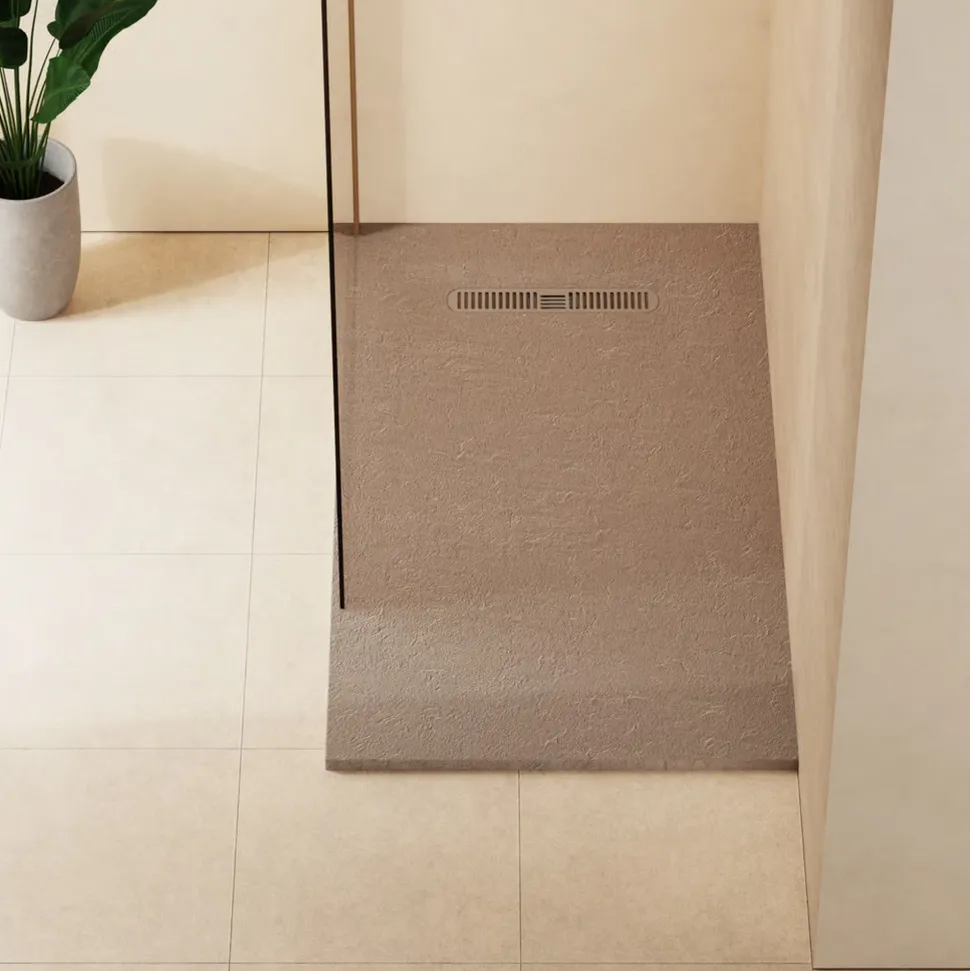 Crosswater Vito 25mm Dolomite Stone Resin Textured Rectangular Shower Tray with Linear Waste Cover