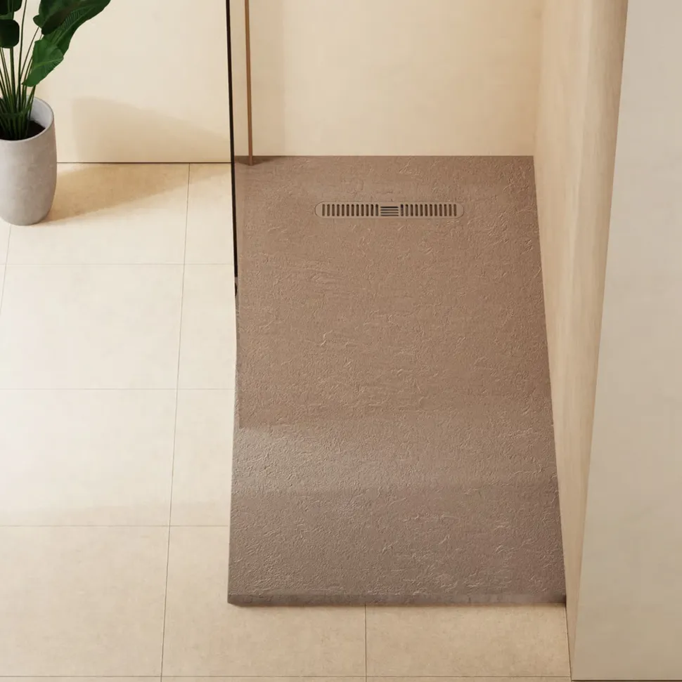 Crosswater Vito 25mm Dolomite Stone Resin Textured Rectangular Shower Tray with Linear Waste Cover