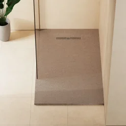 Crosswater Vito 25mm Dolomite Stone Resin Textured Rectangular Shower Tray with Linear Waste Cover