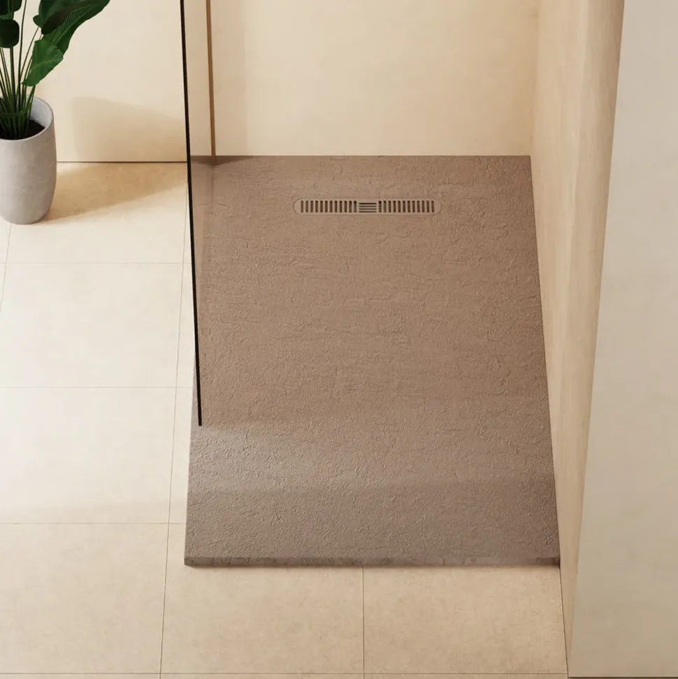 Crosswater Vito 25mm Dolomite Stone Resin Textured Rectangular Shower Tray with Linear Waste Cover