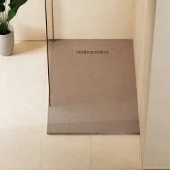 Crosswater Vito 25mm Dolomite Stone Resin Textured Rectangular Shower Tray with Linear Waste Cover