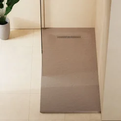 Crosswater Vito 25mm Dolomite Stone Resin Textured Rectangular Shower Tray with Linear Waste Cover