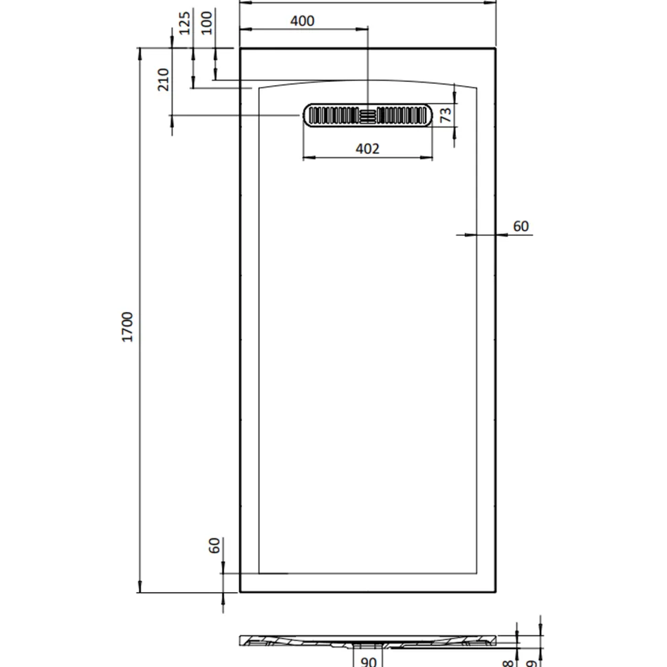 Crosswater Vito 25mm Dolomite Stone Resin Textured Rectangular Shower Tray with Linear Waste Cover