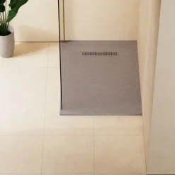 Crosswater Vito 25mm Dolomite Stone Resin Textured Rectangular Shower Tray with Linear Waste Cover