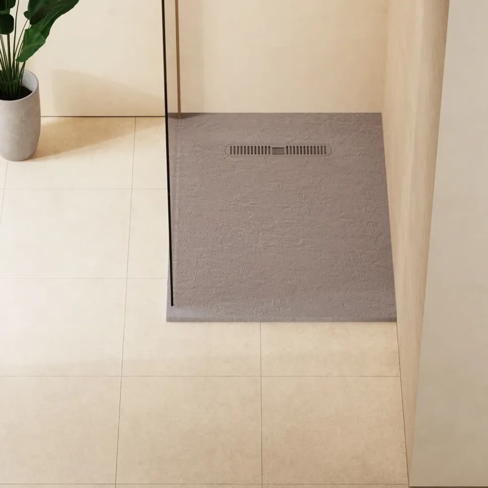 Crosswater Vito 25mm Dolomite Stone Resin Textured Rectangular Shower Tray with Linear Waste Cover
