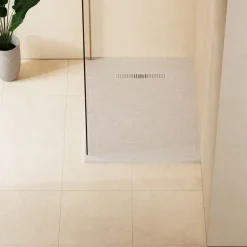 Crosswater Vito 25mm Dolomite Stone Resin Textured Rectangular Shower Tray with Linear Waste Cover