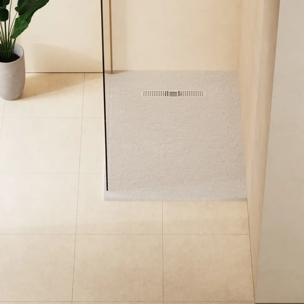 Crosswater Vito 25mm Dolomite Stone Resin Textured Rectangular Shower Tray with Linear Waste Cover