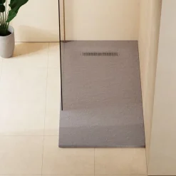 Crosswater Vito 25mm Dolomite Stone Resin Textured Rectangular Shower Tray with Linear Waste Cover