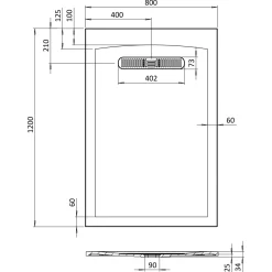 Crosswater Vito 25mm Dolomite Stone Resin Rectangular Shower Tray with Linear Waste Position