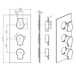 Crosswater Wisp 2 Outlet 3 Handle Concealed Thermostatic Shower Valve