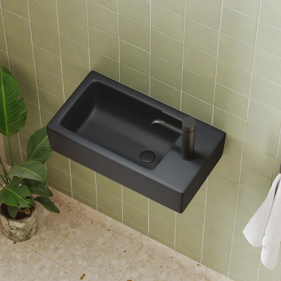 Daisy Matt Black Wall Hung Cloakroom Basin - 450 x 245mm